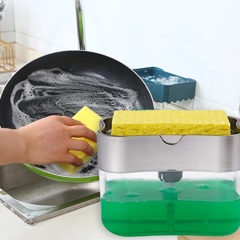 

2 in 1 Scrubbing Liquid Detergent Dispenser Press-type Liquid Box Soap Box