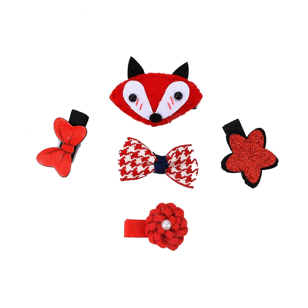 

5Pcs/Set Cartoon Animal Motifs Hair Clip Girl Cute Mini Star Flower Bow Heart Hairpins Barrettes Set Baby Infant Headdress Gift