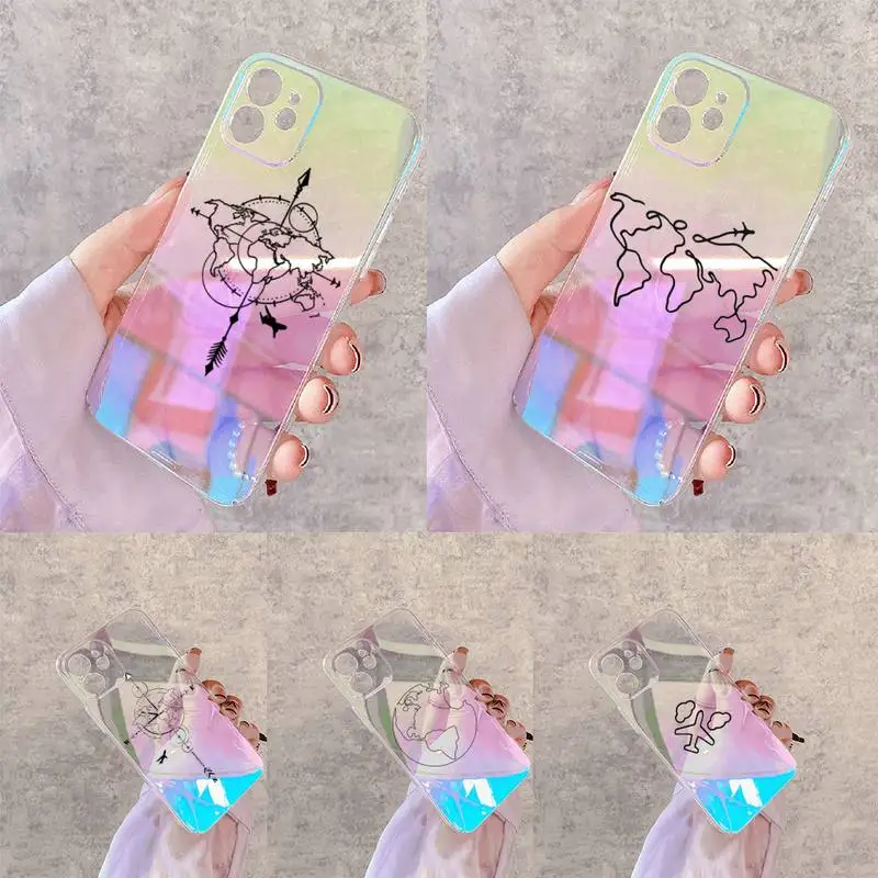 

World Map Travel Plans Phone Case for iPhone xiaomi redmi 7 8 9 11 12 10 S X XS XR MINI Pro Max Plus laser Transparent