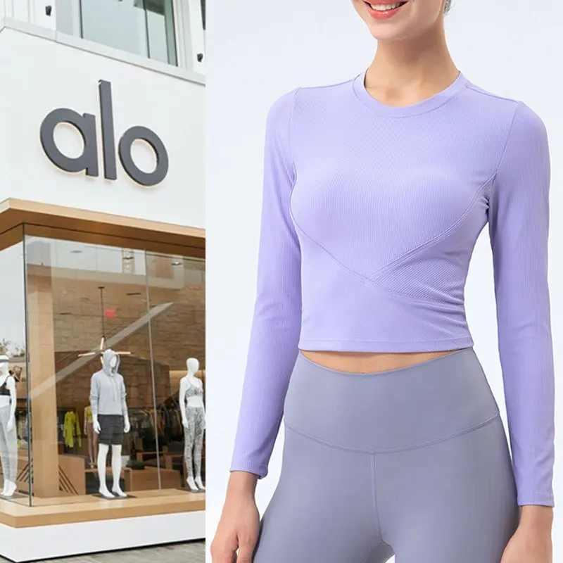

Yoga Womens Autumn Winter Sports Long Sleeved T-shirt Fitness Slim Stretch Quick Drying Breathable Running Threaded Top /40