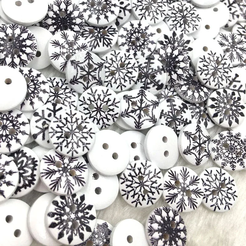 

50pcs Mixed Snowflake Round Wood Buttons Sewing Scrapbooking Gift Handwork Home Clothing Decor 15mm WB372