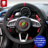 real alcantara suede hand stitch steering wheel cover for mazda 6 atenza axela cx 4 cx 5 cx 8 cx 30 suture grip car accessories