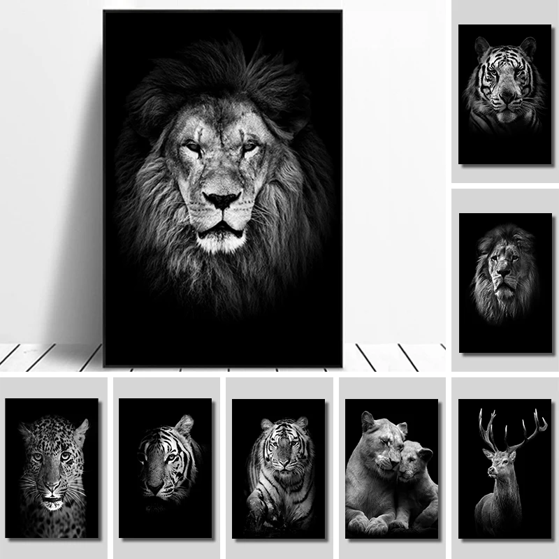 

Abstract Black Animals Canvas Painting Modern Cartoon Lion Posters And Print Wall Art Picture For Living Room Home Decor