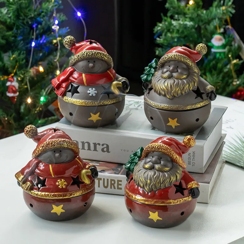 

New Santa Claus Incense Burner Household Indoor Ceramic Crafts Tea Ceremony Incense Burner Snowman Ornaments Christmas Gift Cool