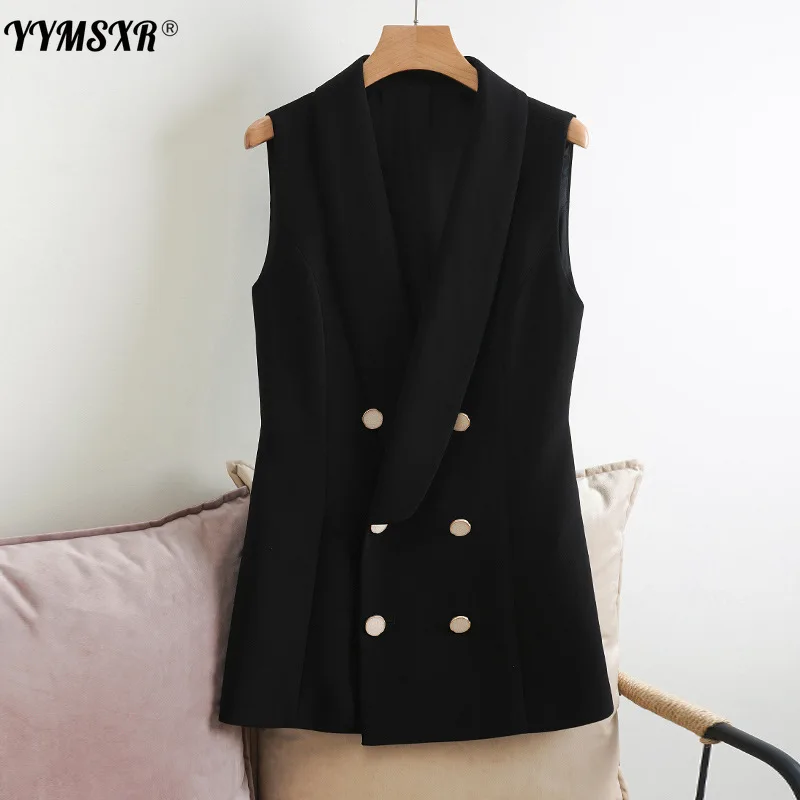 

2021 New Spring and Autumn High Quality Women's Suit Fashion Double Breasted Ladies Black Ladies Jacket Long Female Blazer
