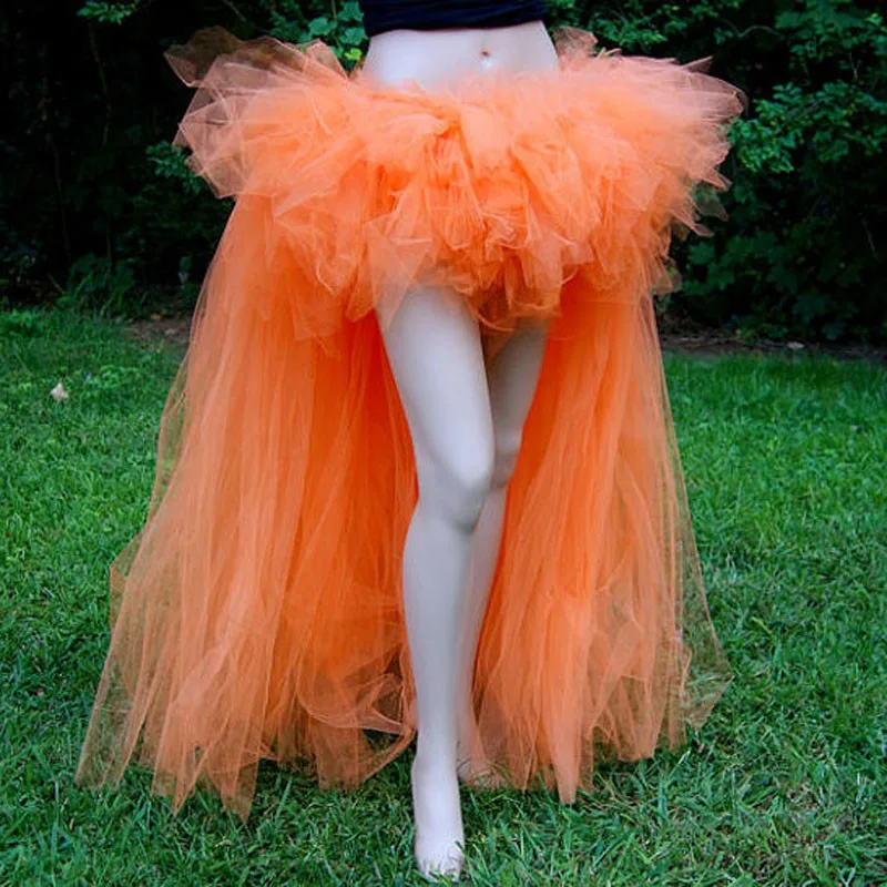 

Delicate Women Tulle Skirts Asymmetrical Customized Tutu Skirt Orange Long jupe femme Multi Layers Hi low Tulle Skirt Lush