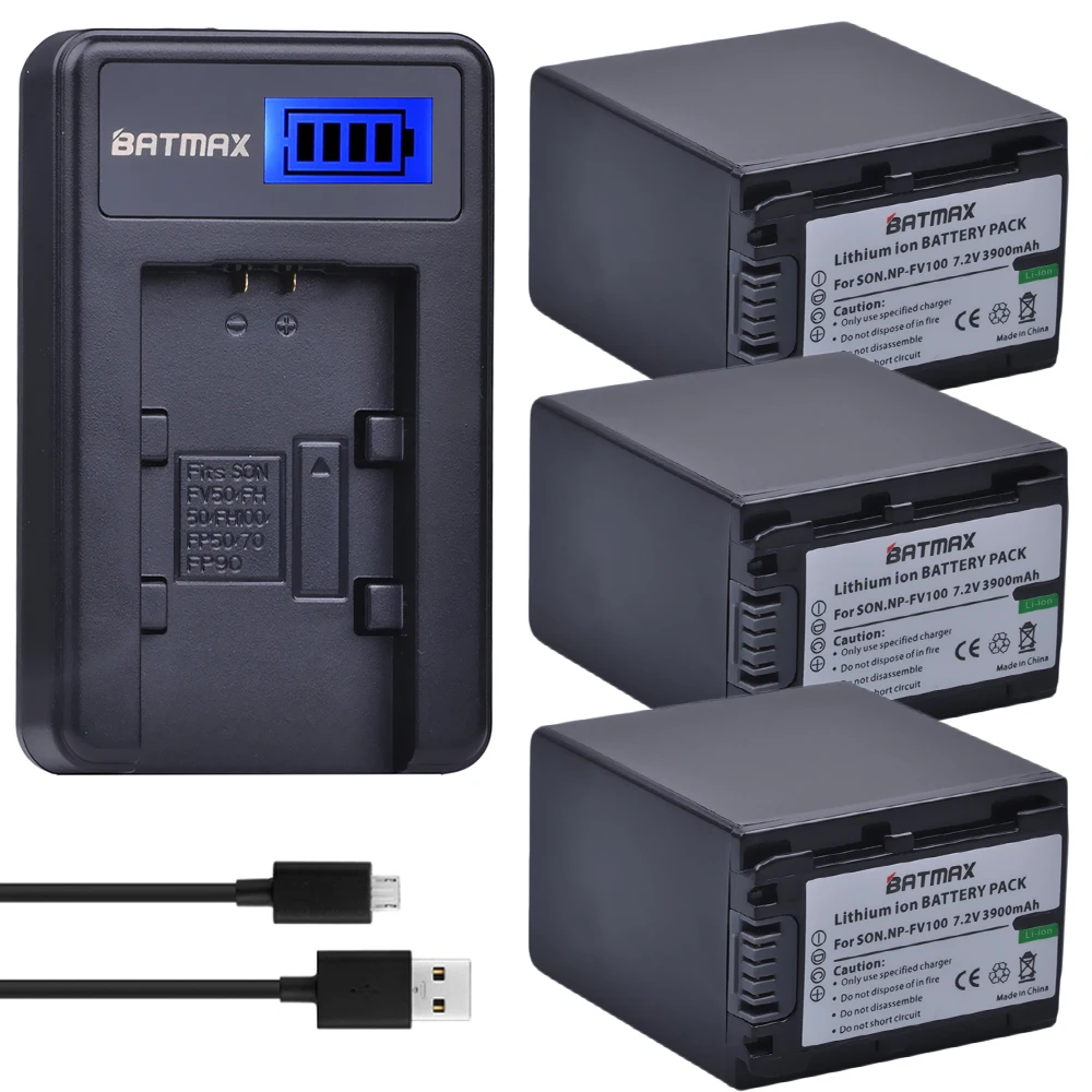 2 шт. 3900 мАч NP FV100 NP-FV100 FV100 Батарейки+ ЖК-дисплей USB Зарядное устройство для sony NP-FV30 NP-FV50 NP-FV70 SX83E SX63E FDR-AX100E AX100E - Цвет: 3Pcs set