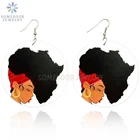 SOMESOOR, африканские натуральные волосы, Искусственные женские деревянные висячие серьги с принтом Африканской карты, деревянные висячие украшения для женщин, подарки
