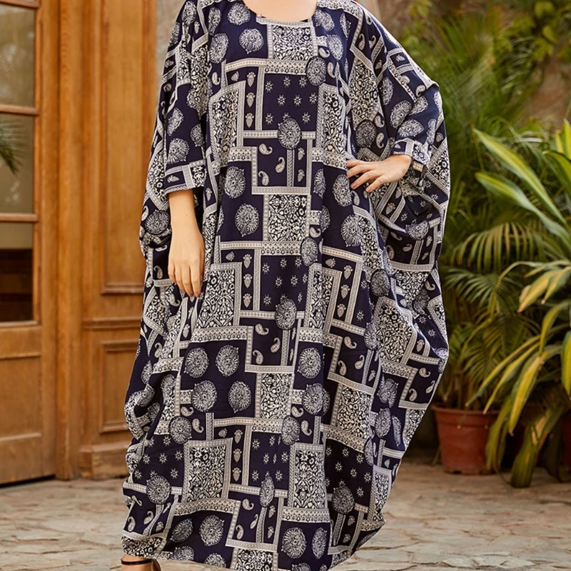 Мусульманское платье Дашики Рамадан Свободные повседневные платья с принтом