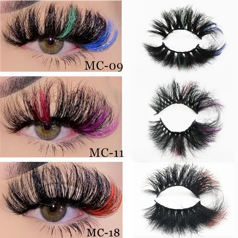 

Colorful Mink Eyelashes Rainbow Red Green Pink Blue Two color Handmade Lash With Tray Free Lash Paper Boxes Colored Lashes Mink