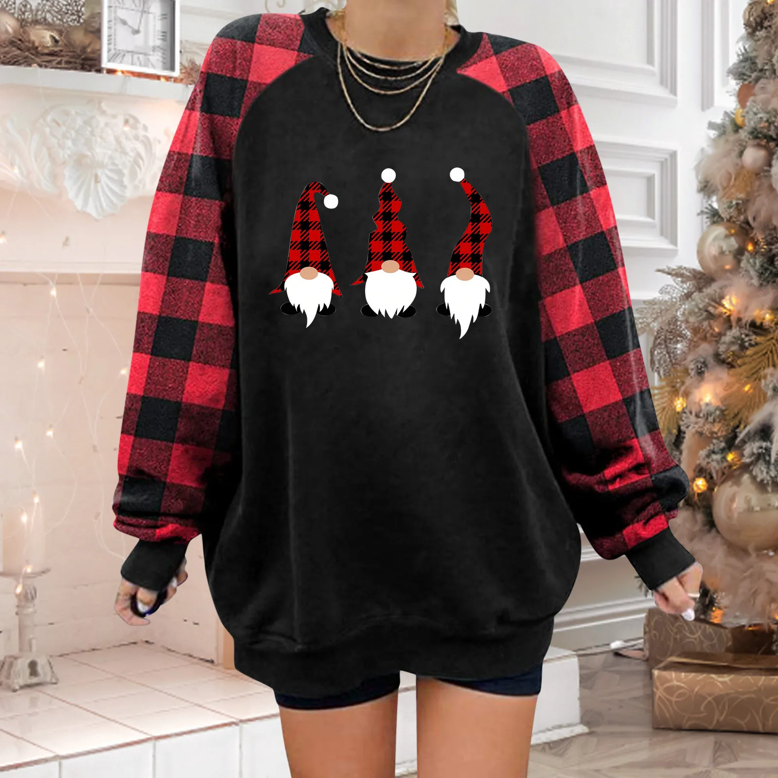 

Women Hoodies Harajuku Sweatshirt Christmas Clothes Plaid Printing Casual Sweatshirts Long Sleeve Sweatshirt Womens Pullover