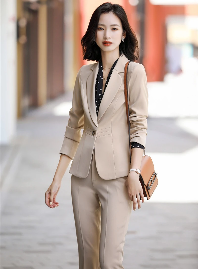 

Novelty Apricot Formal Uniform Designs Pantsuits for Women Business Work Wear Suits Female Autumn Winter Professional Blazers