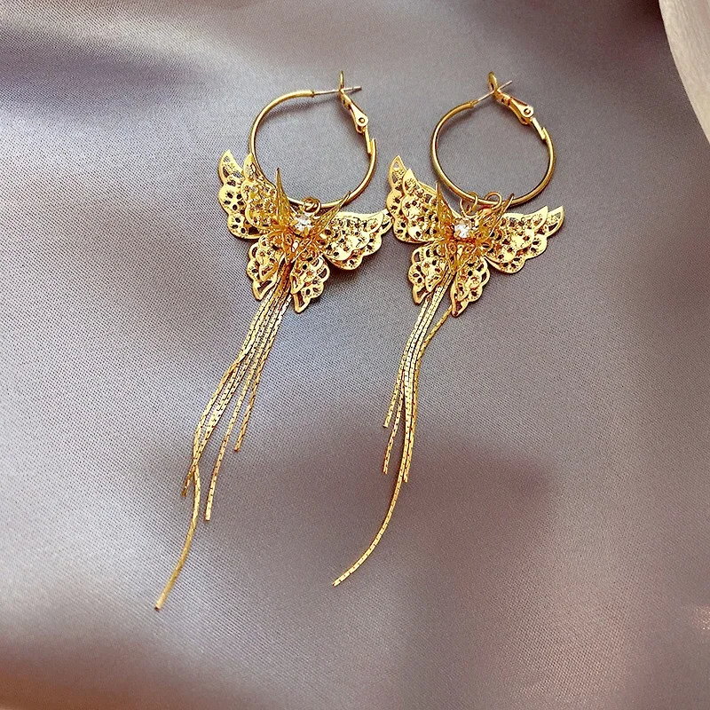 

Butterfly tassel earrings female Korean temperament net red super fairy earrings long earrings