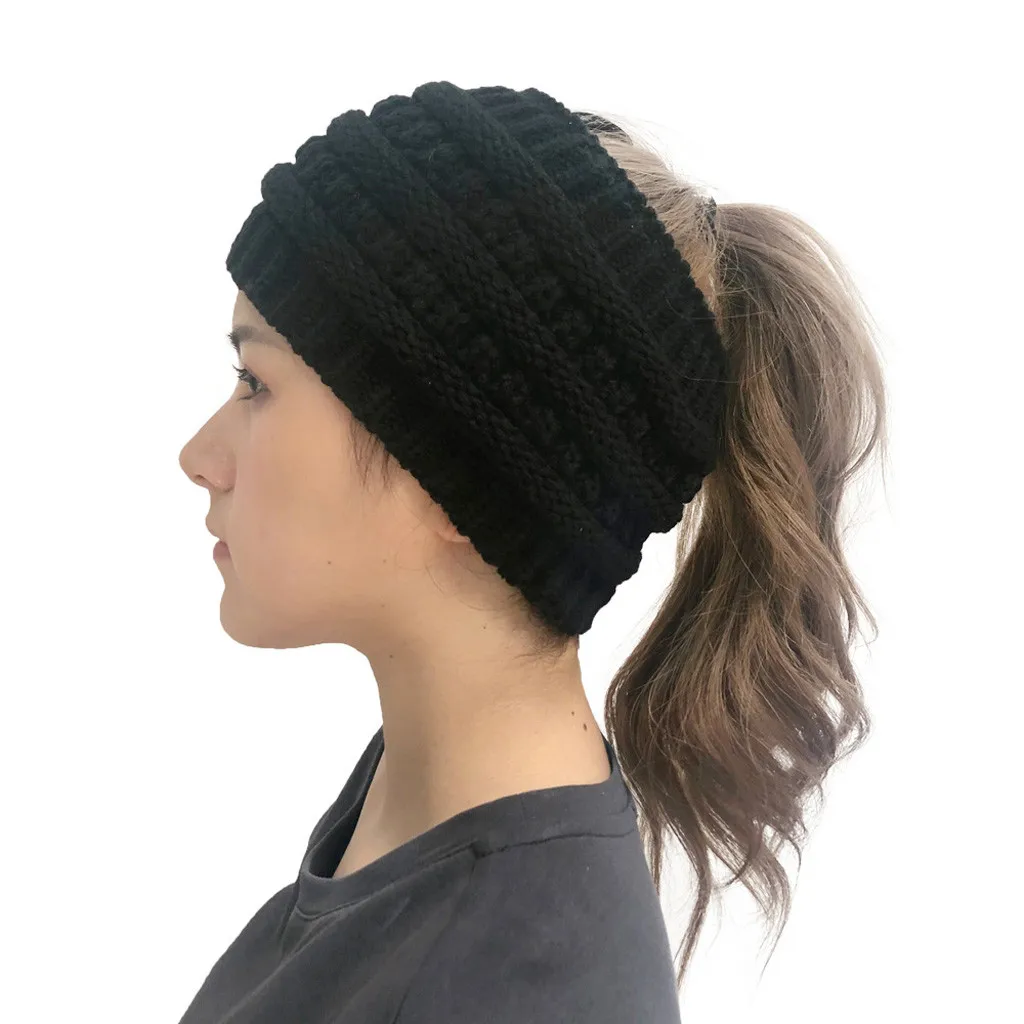 

Women Fashion Cap Headband Outdoor Solid Splice Hats Crochet Knit Holey Beanie Hats For Women Casual Soft Accessories