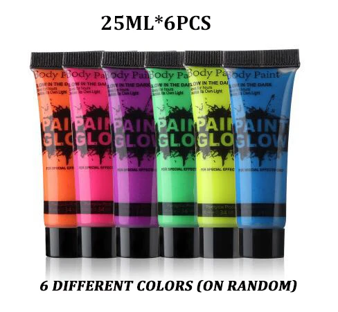 

6 Colors Face Body Art Paint Neon Fluorescent Party Festival Halloween Cosplay Makeup Kids Facial Paint UV Glow Painting Tools