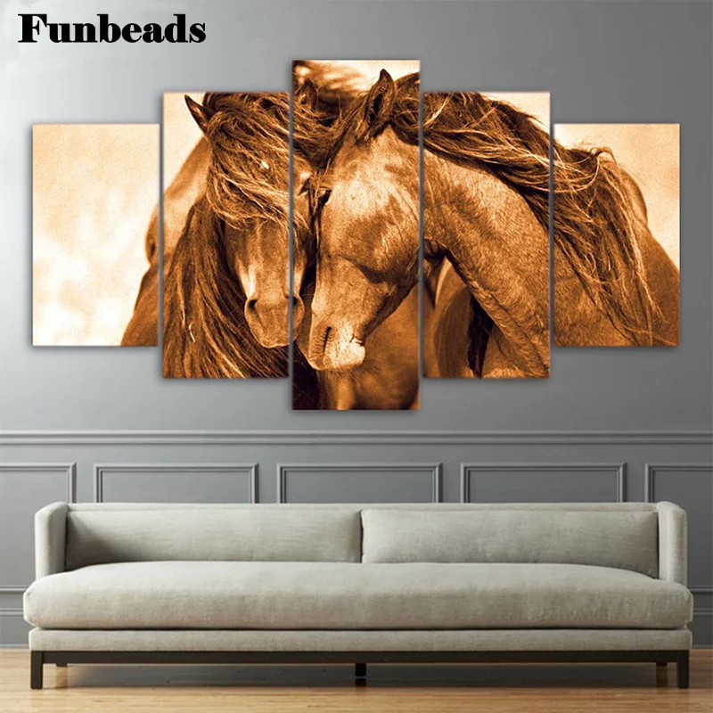 

5d diy diamond painting Modern animal art, two brown horses diamond painting cross stitch mosaic embroidery diamond 5pcs FF3882