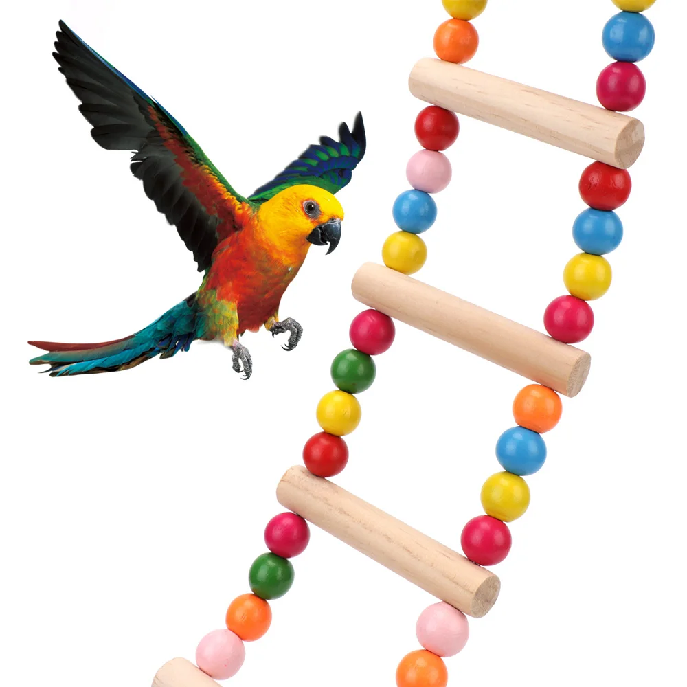 

Birds Pets Parrots Ladders For Conures Parakeets Cockatiels With Colorful Balls Hanging Climbing Toy Natural Wood Parrot Toys