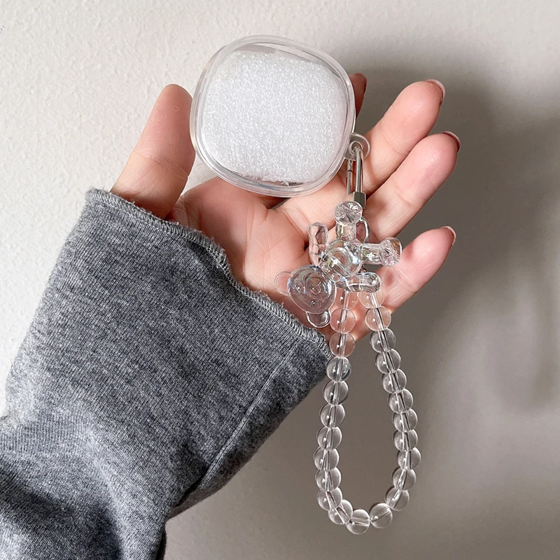 

For Baseus WM01 Plus Case Cute Bear Cartoon WristChain Pendant Earphone Cover Soft Clear Protect Case For baseusWM01 TWS Case