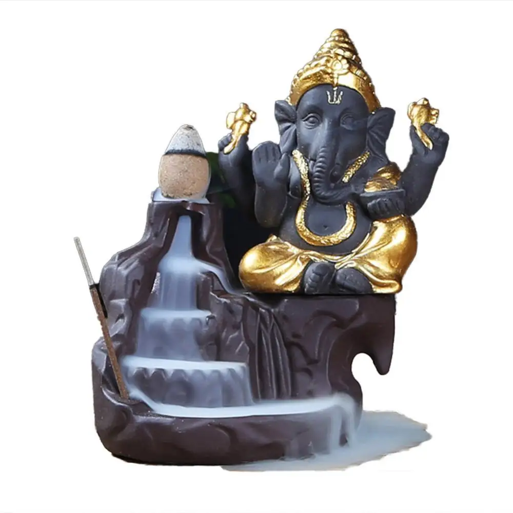 

Hot Sales!! India Elephant God Ganesha Backflow Incense Burner Censer Holder Gift Decoration
