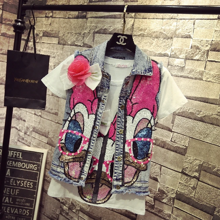 Женский жилет с вышивкой и блестками повседневный для студенток весна лето 2019|vest