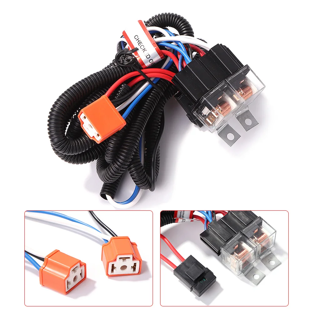 

12V Car 2-Headlight H4 Headlamp Light Lamp Bulb Socket Plugs Relay Wiring Harness Kit Car Modification Lighting Enhancement Line
