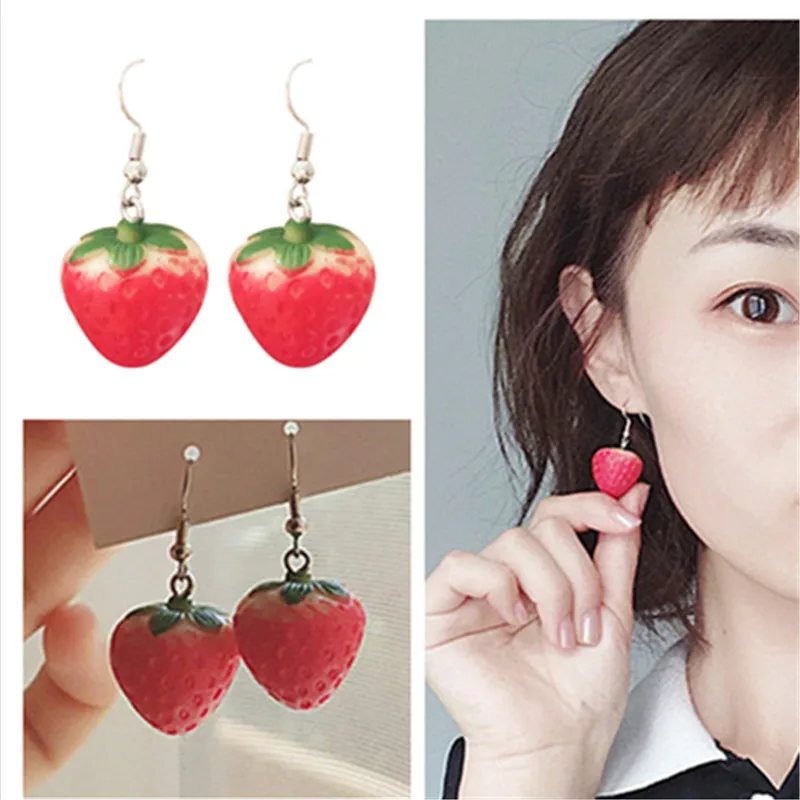

Cute Simulation Red Strawberry Earrings For Women Fashion Jewelry Female 2020 New Korean Red Fruit Earrings For Girls Gift