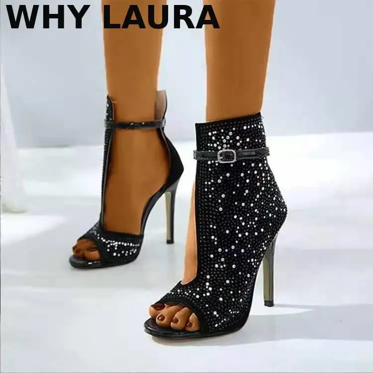 

Summer 2021 sequinned peeptoe heels women's sandal sexy half bag strap bag with women's sandal club shoes