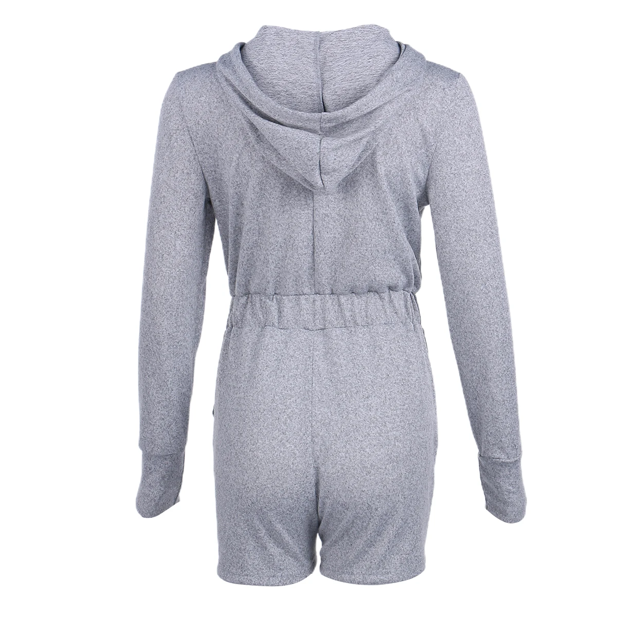 

Women Short Solid Jumpsuit Long Sleeve Drawstring Side Pockets Romper Hooded Playsuit Slim Fit Zipper Playsuits