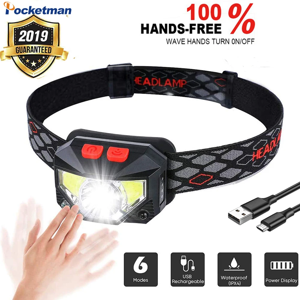 

Pocketman Powerful Hands-free LED Headlamp Motion Sensor Head Lamp With Built-in Battery Inductive Headlight Head Torch Lamp