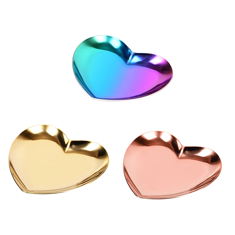 

Heart-shaped Jewelry Tray Stainless Steel Desktop Rainbow Jewelry Sundries Storage Dessert Display Tray Free Shipping