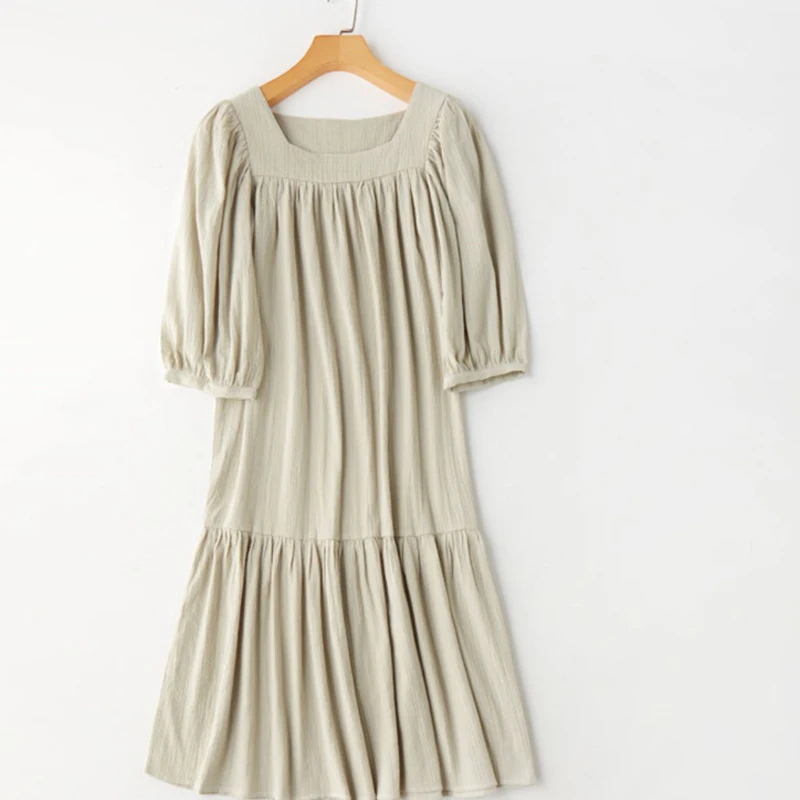 

2020 Autumn thin breathable nightdress cotton jacquard bubble sleeve one-line collar housecoats sleepwear nighties for women