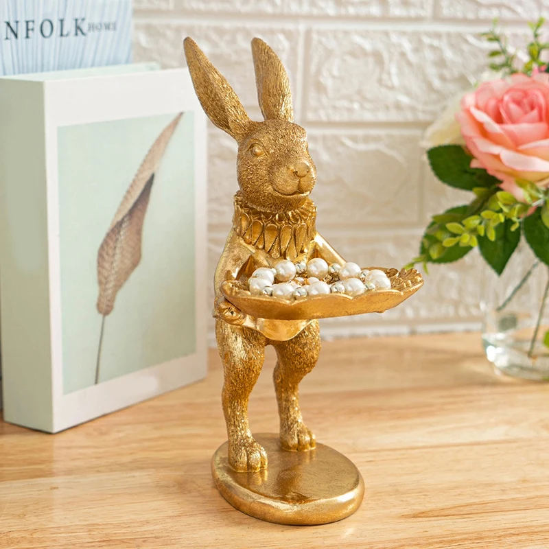 

Rabbit Jewelry Dish Gold Rings Tray Home Decor Accent Animals Jewelry Display Organizer Holder Small Furnishings