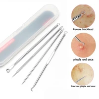 4pcsset for face skin care tool needles facial pore cleaner blackhead comedone acne needle remover clip pimple spoon