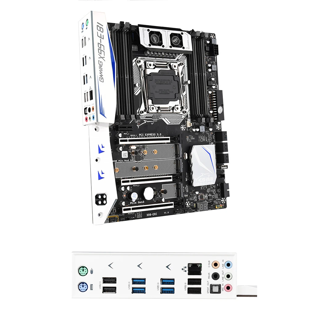 Bestellen X99 E8I Motherboard 8 Kanäle Dual M.2 NVME Slot SSD Speicher Unterstützung DDR4 LGA2011-3 V3/V4 PCIE 16X Mit Lüfter