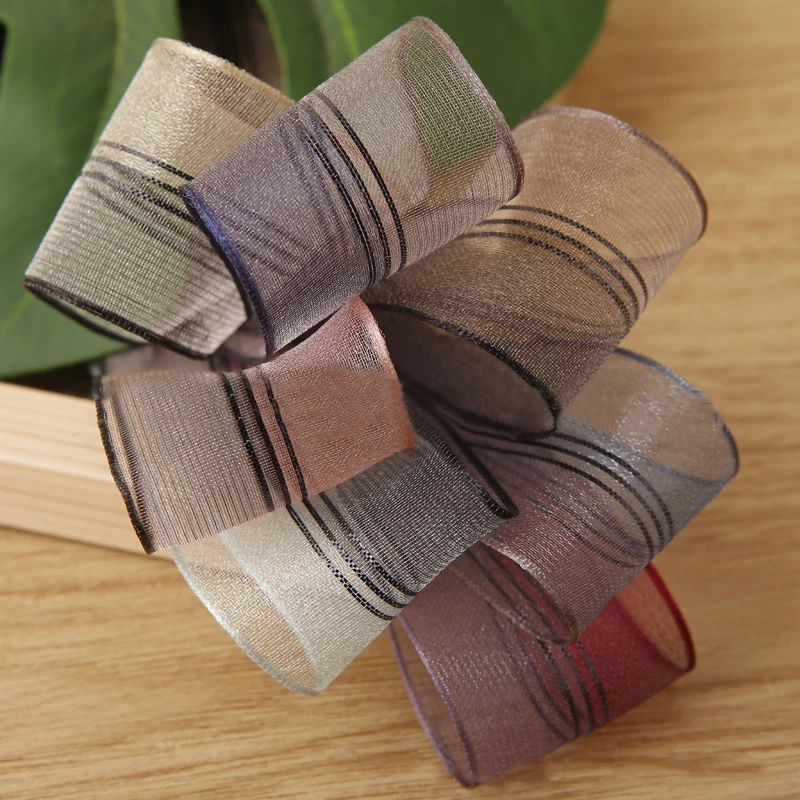 5 yards Embroidery Lines Double-color Organza Satin Ribbon DIY Hair Bow Crafts Gift Bouquet Wrapping Supplies Sewing Accessories | Дом и сад