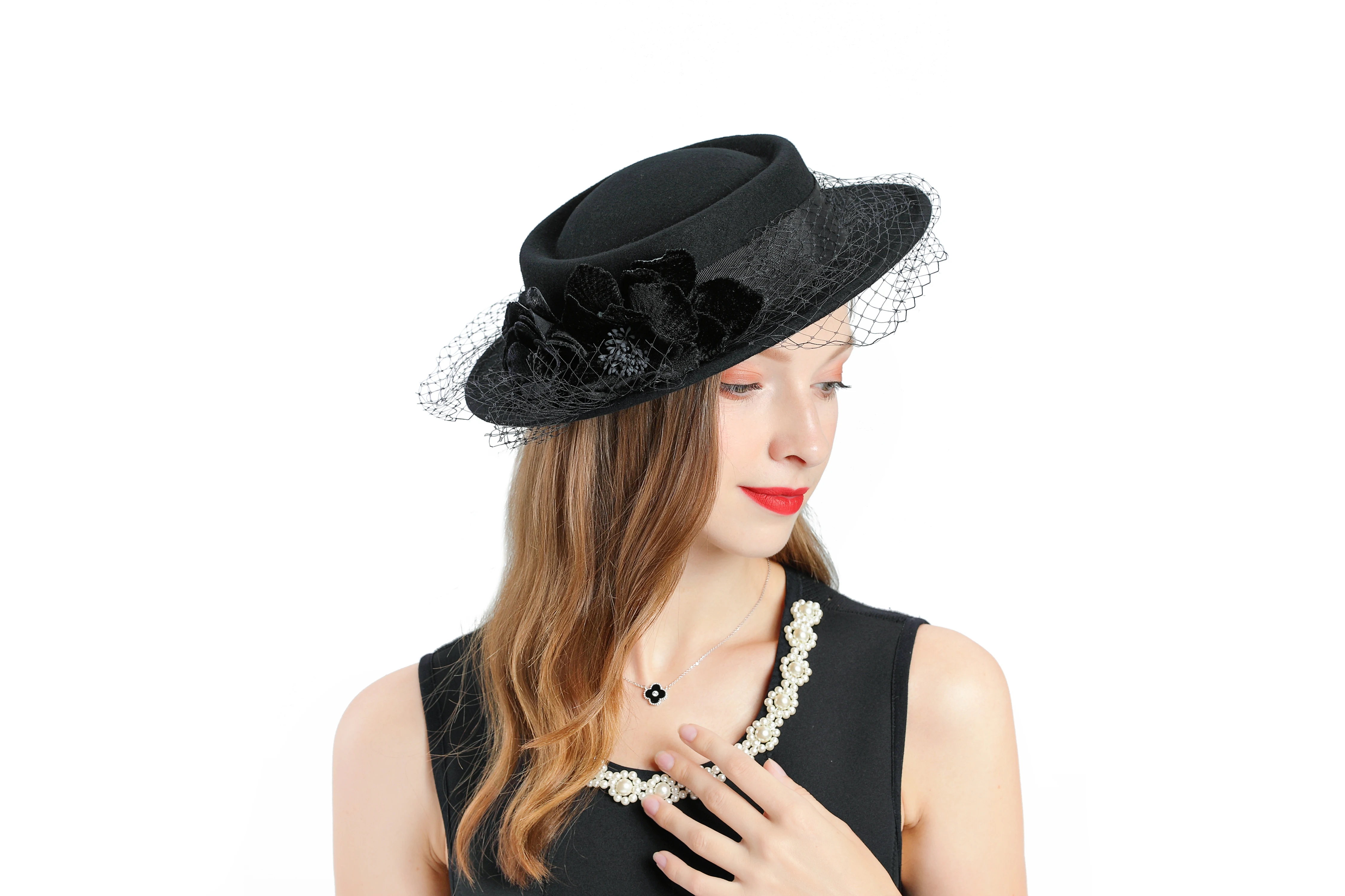 Свадебная Женская Шляпа Fedora синяя Вуалетка шерстяная винтажная церковная шляпа