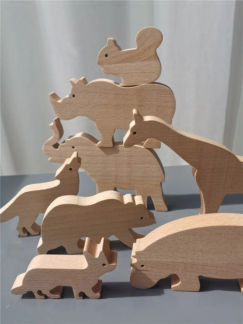 Детские деревянные игрушки-животные из бука штабелируемые блоки Лев тигр слон