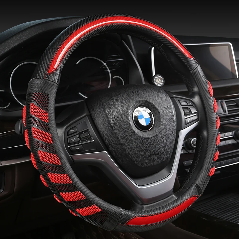

38CM Car Steering Wheel Cover Anti slip Leather Cars Wheels Covers Breathable Hand Stitching Steering-Wheel Car-stying Universal