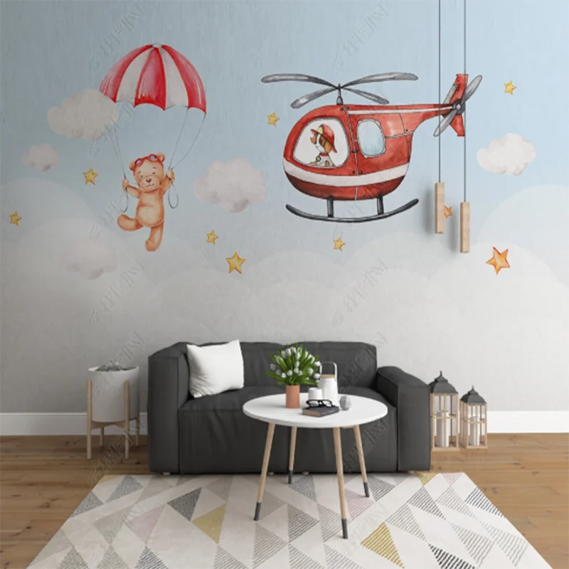 3D-обои Milofi на заказ медведь парашютный самолет фон для детской комнаты обои |