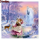 Алмазная живопись с маленькой девочкой и феей, полноразмерная вышивка из круглых страз, Зимний лес, снежный пейзаж, украшение для дома