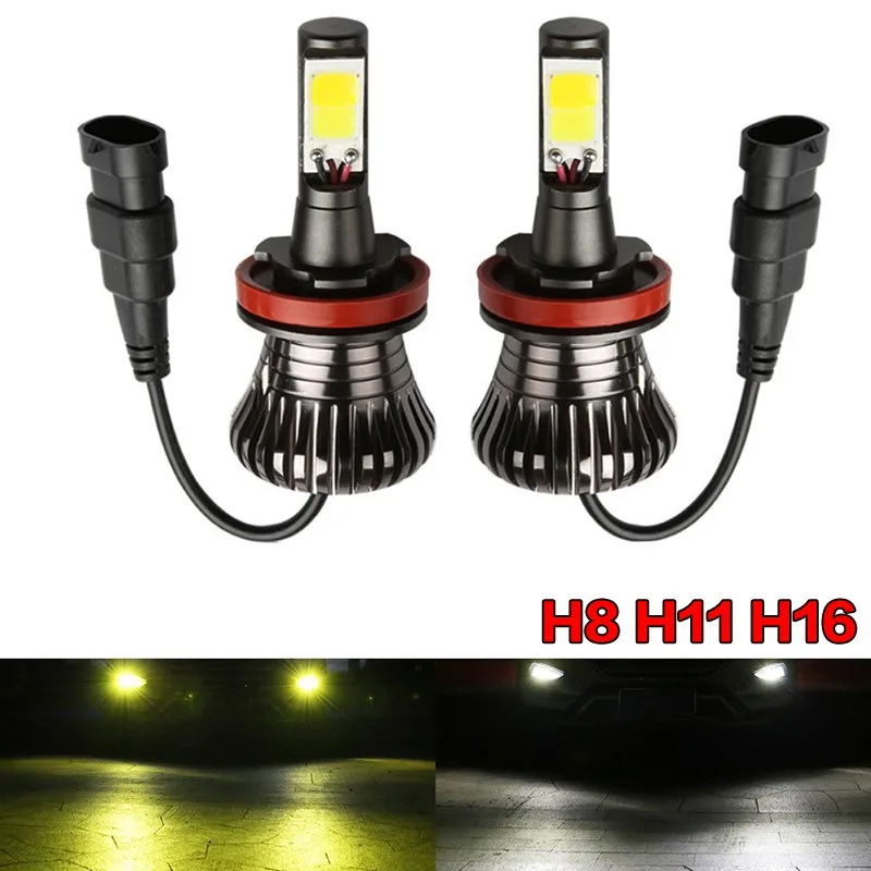 

2PCS H8 H11 H16 LED Fog Light Bulbs COB Lamps tow color Strobe Fog Lamp