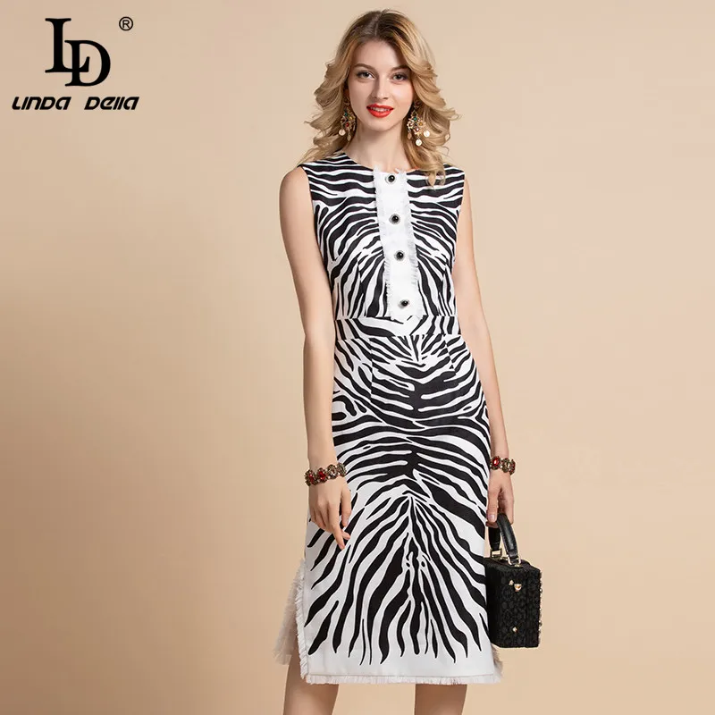 LD LINDA делла 2020 модное подиумное летнее платье женское без рукавов в полоску зебры