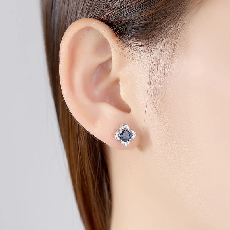 

Trendy 100% 925 Sterling Silver Flower Sapphire Gemstone Wedding Stud Earrings For Women Engagement Fine Jewelry Wholesale Gift