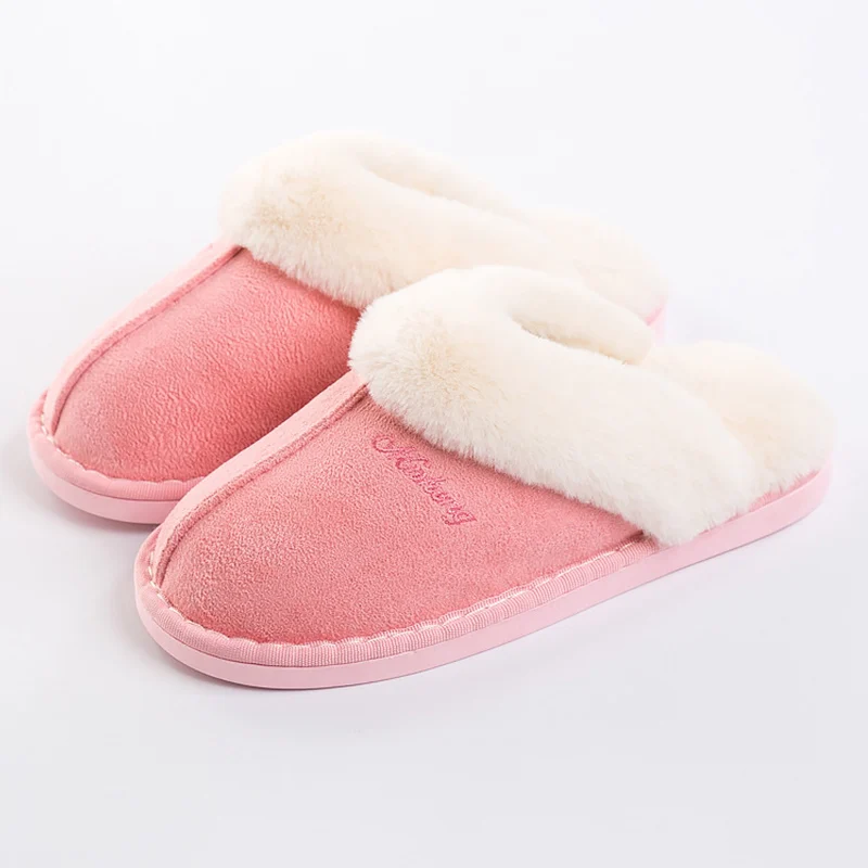 Pinkhalf Теплые тапочки; женские короткие плюшевые замшевые домашние тапочки с буквенным принтом для девочек; нескользящие модные тапочки для девочек - Цвет: Pinkhalf