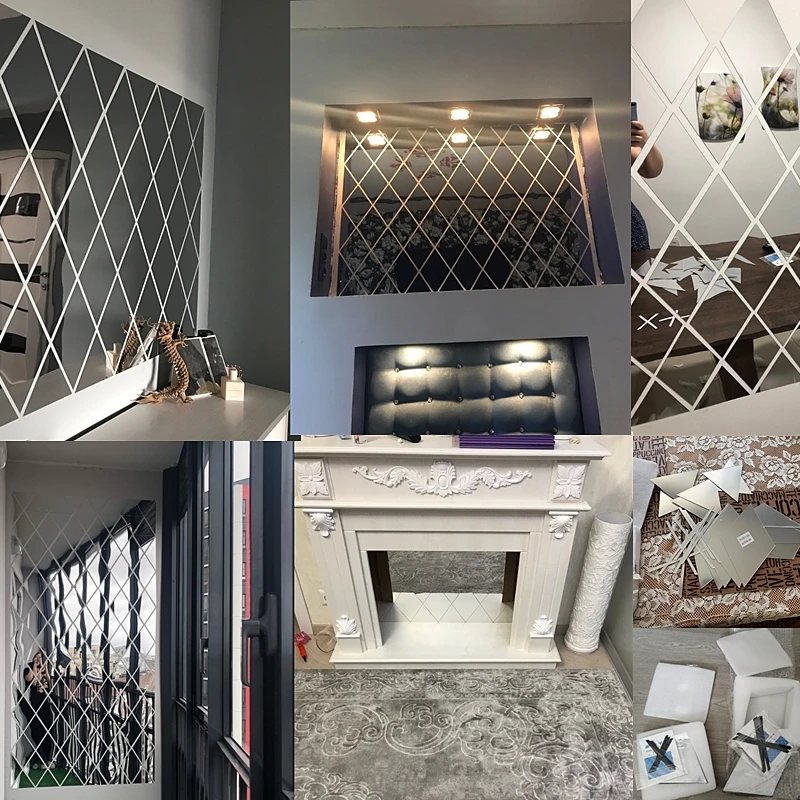

58Pcs DIY 3D Mirror Wall Stickers Diamonds Triangles Acrylic Wall Mirror Stickers for Kids Room Living Room Home Decor