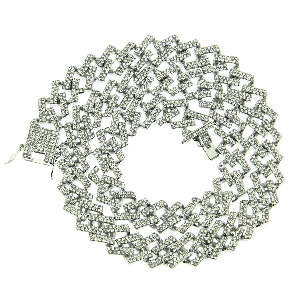 

Hip Hop Full Rhinestone Iced Out 15MM Gold Miami Curb Cuban Chain CZ Bling Rapper Necklaces For Men Jewelry Xmas Gift 2020