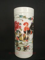 yizhu cultuer art collected ancient china porcelain painting chicken flowers brush pot decoration
