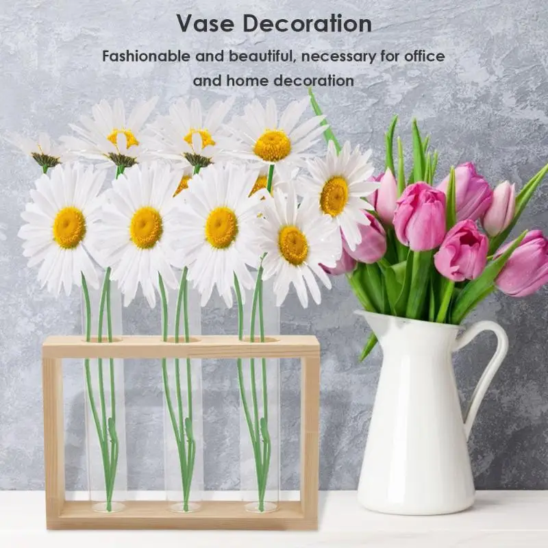 

Transparent Glass Vase Wood Frame Iron Art Terrarium Bonsai Table Ornaments