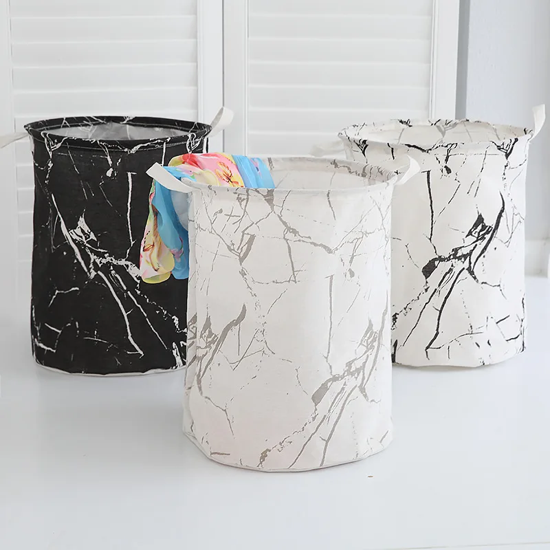

Foldable Cotton Laundry Basket With Handles Round Storage Bag Large Capacity Clothes Kid Toy Sundries Storage