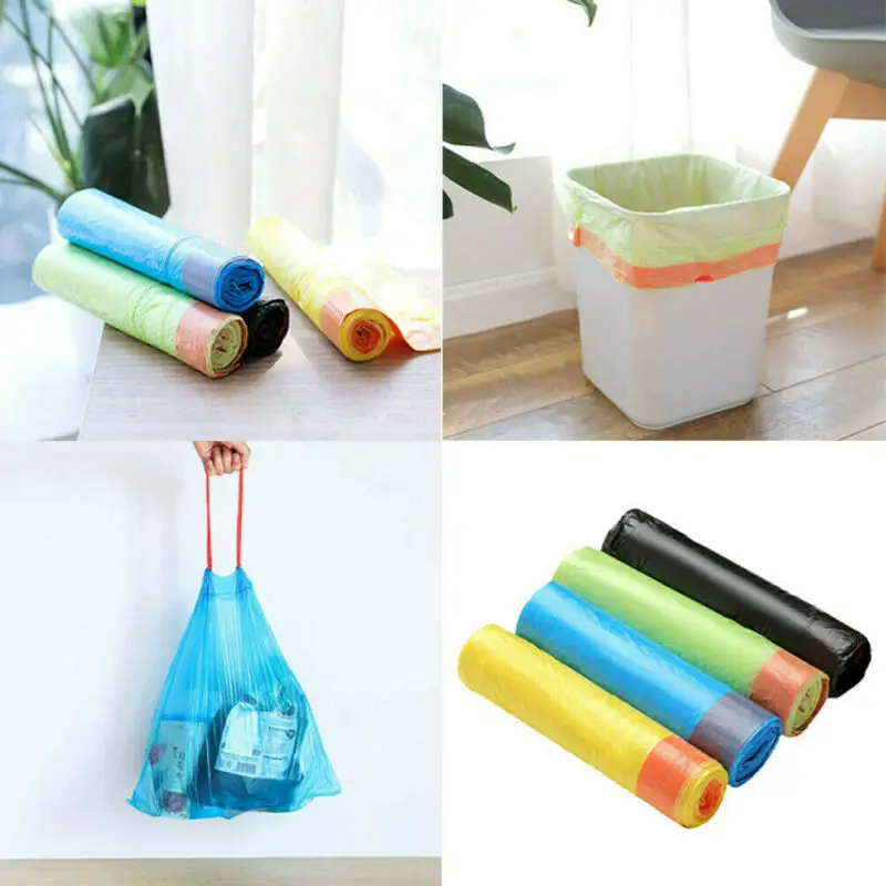 15pcs/roll Kitchen Garbage Bags with Drawstring 60L Bin Handle Bathroom Trash Bag |